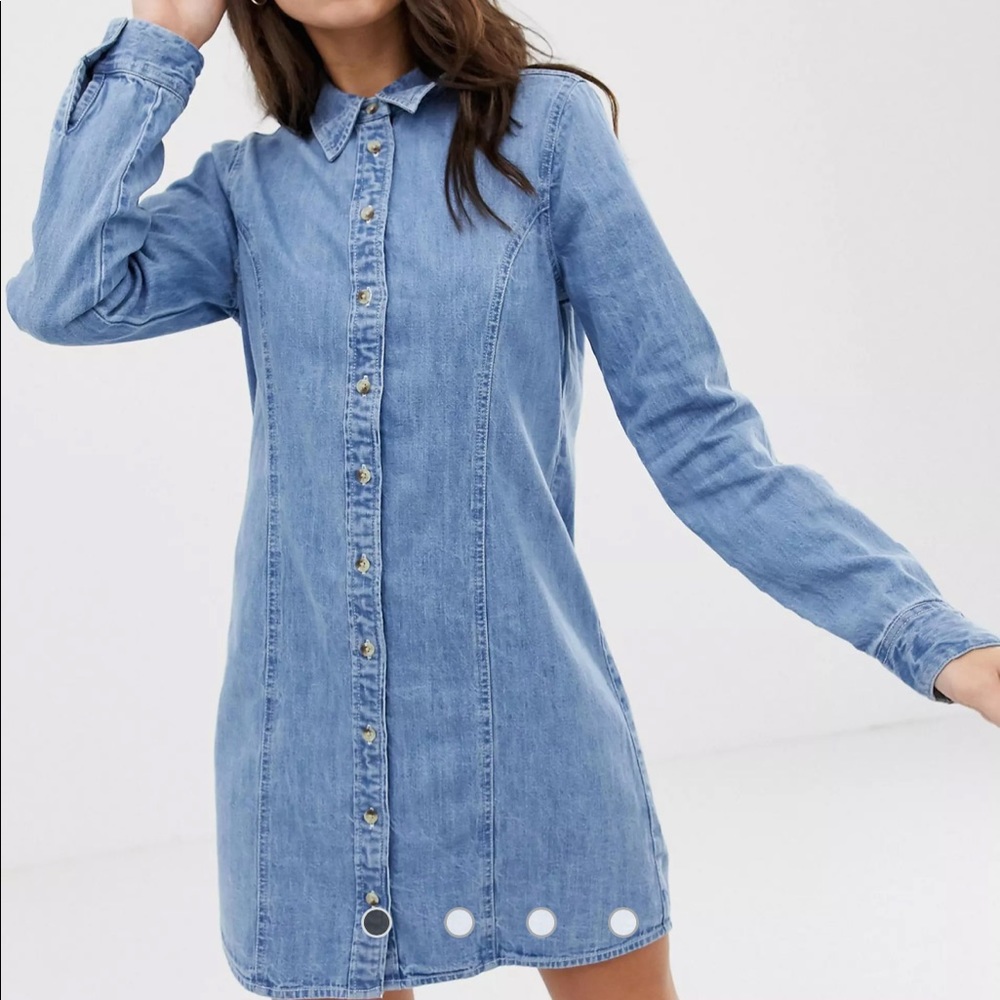ASOS DESIGN denim fitted western shirt dress in midwash blue